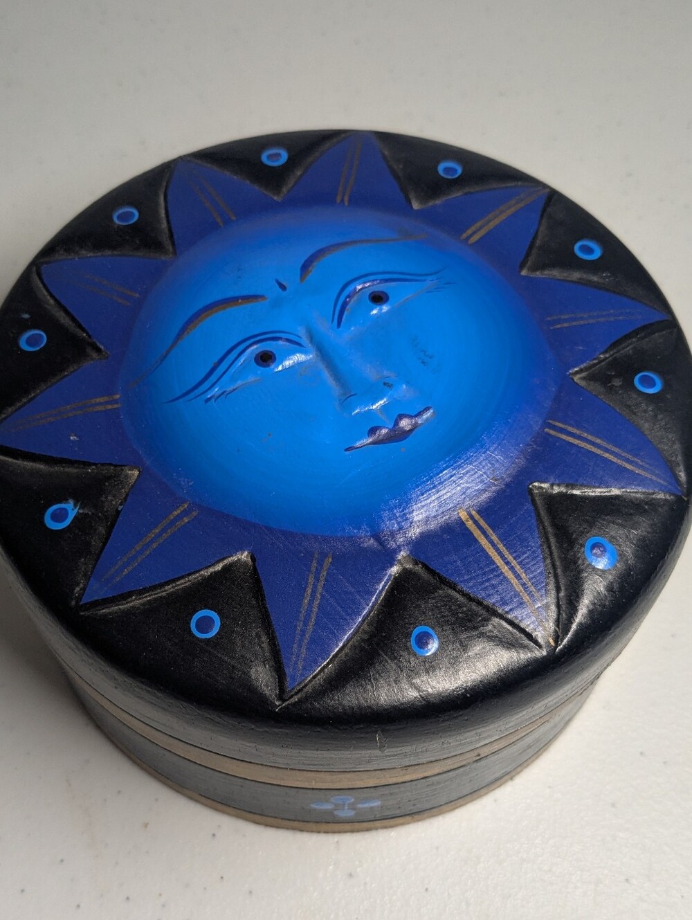 1990s Handcrafted Blue Celestial Decorative Trinket Box Rare Find